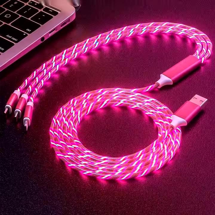 3 in 1  Charging Cable,  Glowing LED Light Charging Cable Compatible with: iPhone - Type C - Micro USB C, Charges: iPhone, iphone 17 charger ,iPad, Samsung Galaxy, Xperia, Android Smartphones Electronic Cellphone Electronic Cellphone