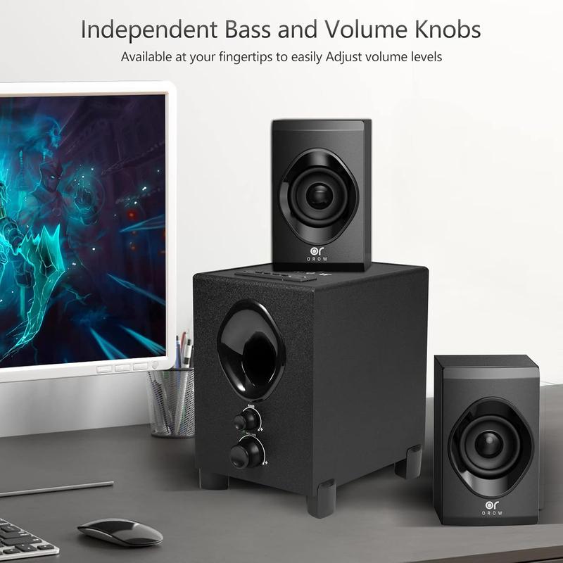 Orow Bluetooth Computer Speakers With Subwoofer, Front Knob 18W Wireless PC Speakers, Support SD & USB & Aux & Bluetooth Play, Great For Party Game TV (S213)