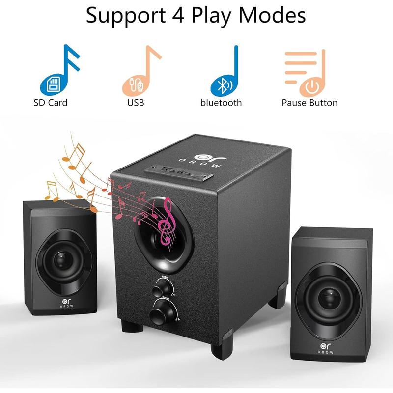 Orow Bluetooth Computer Speakers With Subwoofer, Front Knob 18W Wireless PC Speakers, Support SD & USB & Aux & Bluetooth Play, Great For Party Game TV (S213)