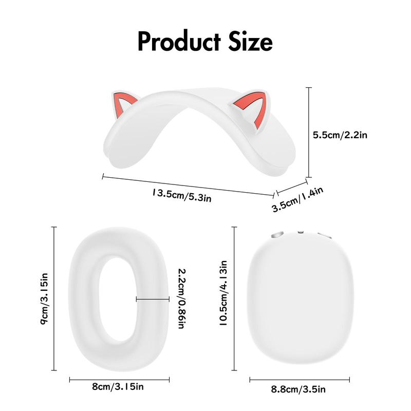 Cute Cat Ear Design Headphone Protective Case (Without Headphone), 1 Set Silicone Headphone Protector Cover, Headphone Accessories for AirPods Max