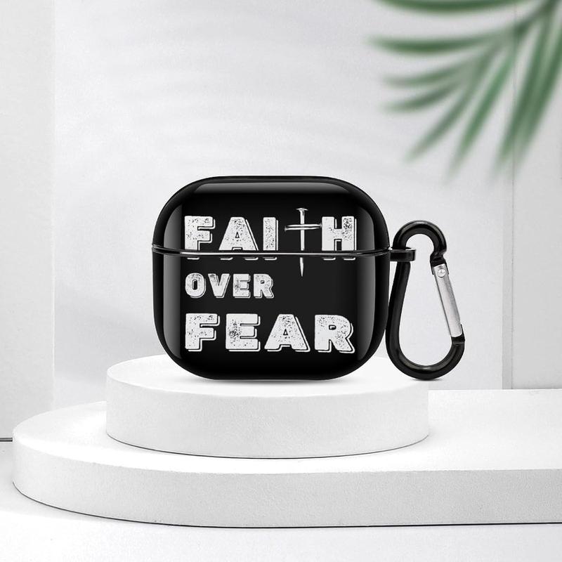 Jesus Faith Over Fear Christian Bluetooth Earbuds Case Cover for Airpods 3 with Keychain,Unisex Shockproof Protective Wireless Charging Case Cover