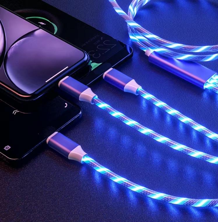 3 in 1  Charging Cable,  Glowing LED Light Charging Cable Compatible with: iPhone - Type C - Micro USB C, Charges: iPhone, iphone 17 charger ,iPad, Samsung Galaxy, Xperia, Android Smartphones Electronic Cellphone Electronic Cellphone