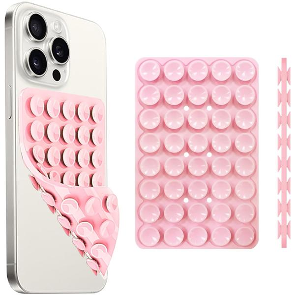 Silicone Suction Cup Phone Case Mount Double Sided for iPhone and Android -Light Pink -Smartphone, Mobile Smartphone Cellphone Holder Stand octo buddy tiktok creator