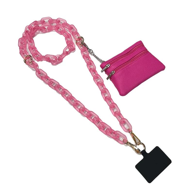 Universal Phone Chain with Wallet Hands-Free Carrying and Adjustable Acrylic Crossbody Strap With Zippered Pouch Gifts for Women