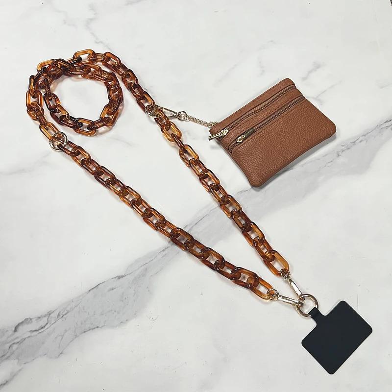 Universal Phone Chain with Wallet Hands-Free Carrying and Adjustable Acrylic Crossbody Strap With Zippered Pouch Gifts for Women