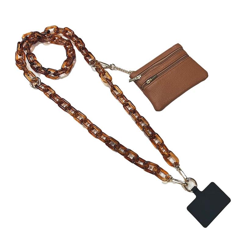 Universal Phone Chain with Wallet Hands-Free Carrying and Adjustable Acrylic Crossbody Strap With Zippered Pouch Gifts for Women