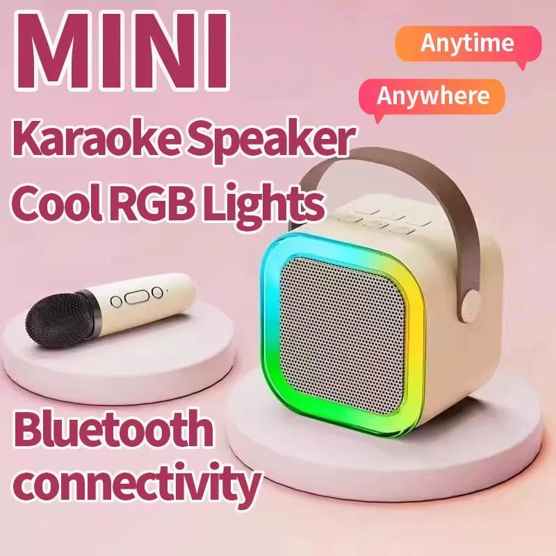 Portable Mini Wireless Speaker with Microphone, Rechargeable RGB Light Small Speaker, Handheld Karaoke Microphone Speaker Machine for Home Party