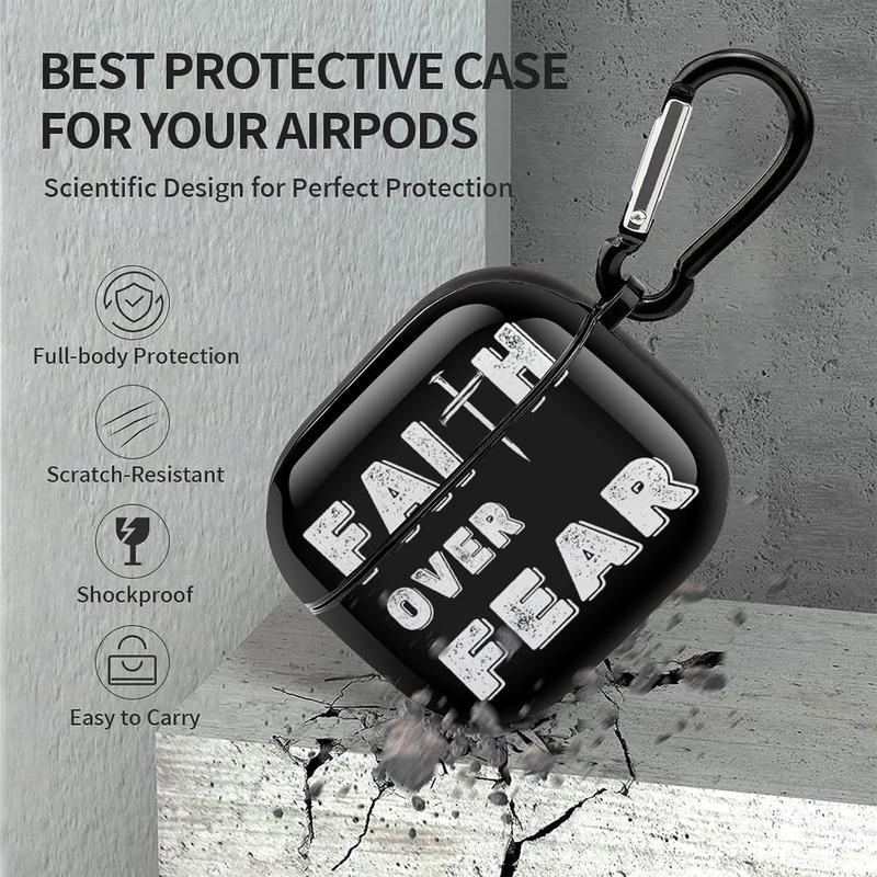 Jesus Faith Over Fear Christian Bluetooth Earbuds Case Cover for Airpods 3 with Keychain,Unisex Shockproof Protective Wireless Charging Case Cover