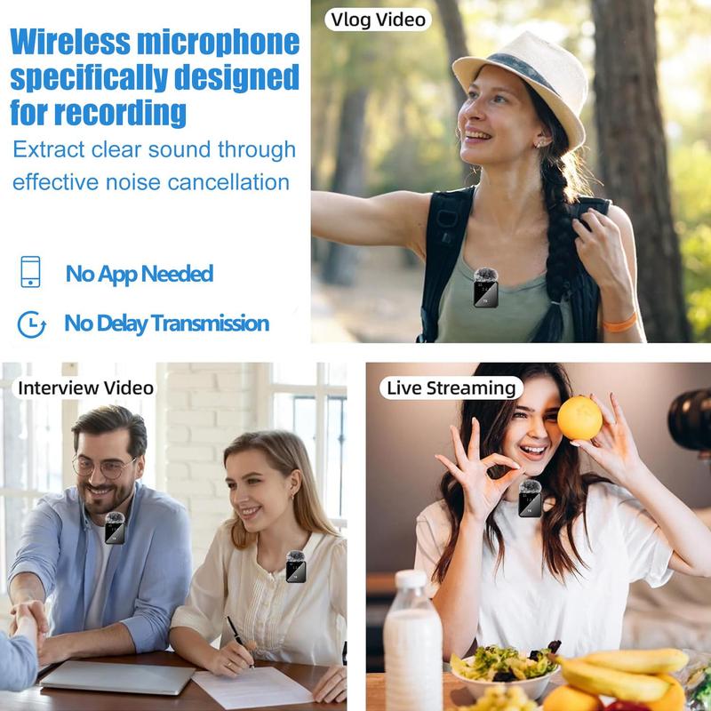 Wireless Lavalier Microphone, 1 Set USB Rechargeable Wireless Microphone, Portable Video Recording Microphone for Android & iOS System