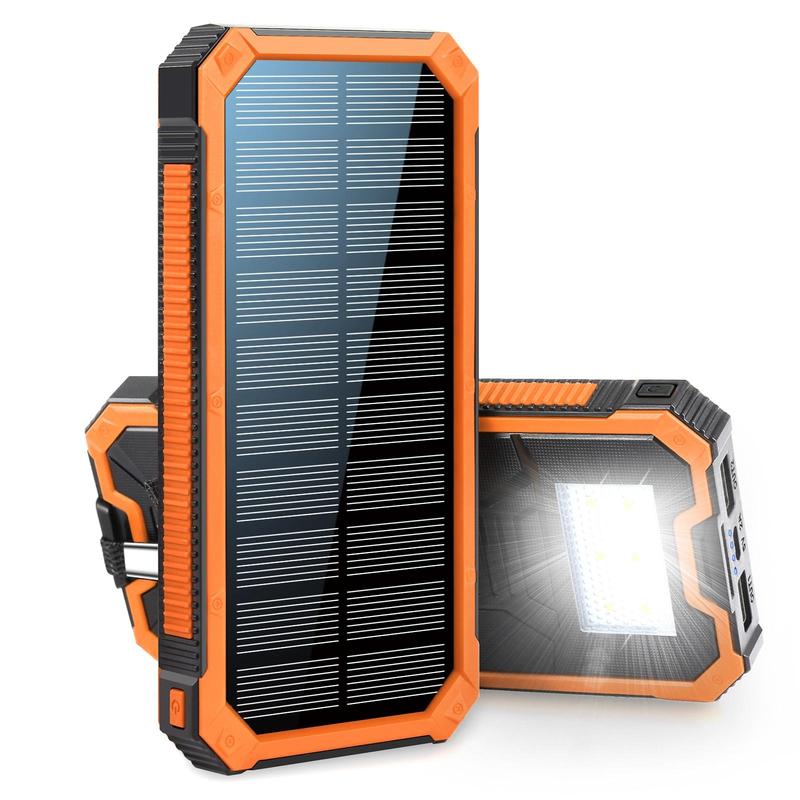 Solar Powered Power Bank, 20000mAh Portable Charger with Flashlight, Built-in Solar Panel and Bright Flashlight, Suitable for Outdoor Camping Party Sports