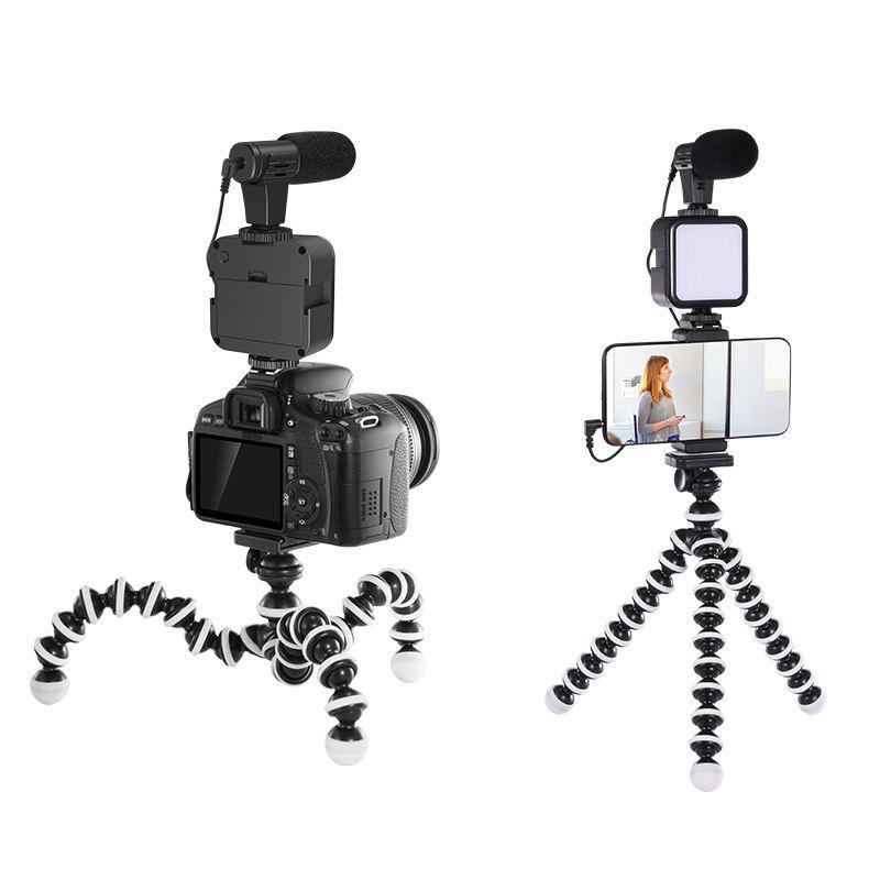 Flexible Tripod Vlogging Kit, 1 Set Tripod & LED Light & Microphone & Phone Holder & BT Remote, Camera Accessories for Live Stream, Video Calls, Vlogging