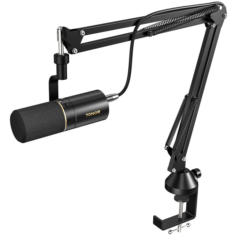 TONOR TD510+ Dynamic Microphone, USB XLR PC Microfono with Boom Arm Stand for Podcast, Recording, Live Streaming & Gaming, XLR Cardioid Studio Mic for Music & Voice-Over with 3.5mm Headphones Jack