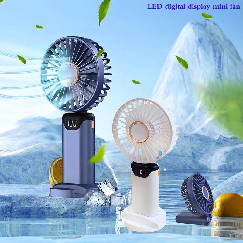 Portable Fan with Base, 1 Count USB Rechargeable Fan with Digital Display, Foldable Fan for Home Office Outdoor Travel