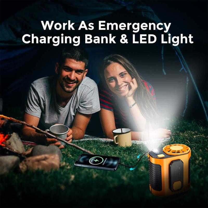 10000mAh Portable Power Bank for Summer Gift, 1 Count 3 in 1 Outdoor Fan with Torch, 3 Wind Speeds Cooling Fan with LED Light, Rechargeable Camping Fan, Suitable for Outdoor Work, Farm, Hiking, Camping, Gardening and Travel