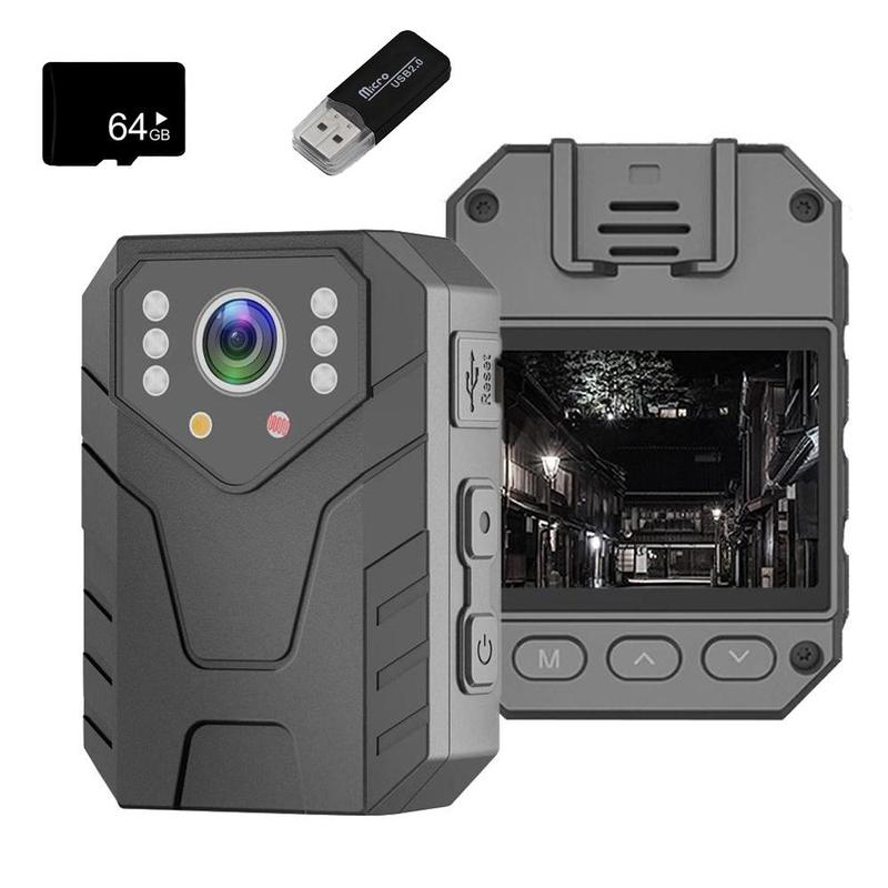 Portable Outdoor Sports Camera Recorder, 1080P HD IR Night Vision Sports Camera with 64G Card & Card Reader, Multifunctional Sports Camera for Outdoor Use