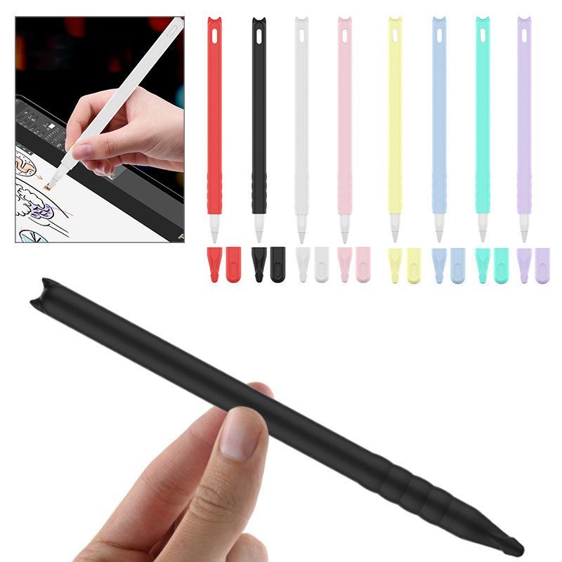 Silicone Capacitive Pen Case with 2 Pen Cap, Cute Cat Ear Design Soft Protective Cover, Tablet Accessories for Apple Pencil 2