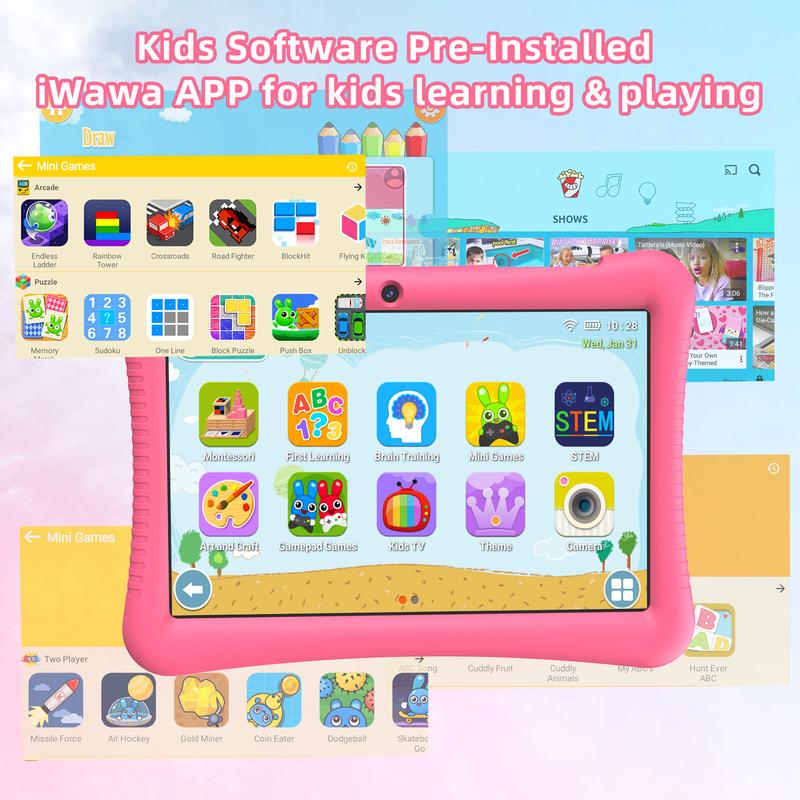 Kids Tablet 10.1 Inch Andriod 13 Toddler Tablet for Kids 3-12 Tablets with Octa-Core,10+64GB,HD Screen,6000mAh,WiFi2.4G,Bluetoot5.0,Kid-Proof Case,Google Play Store(Pink)  Parental  12 Eye Care Educational Android Tablet with Parental Lock