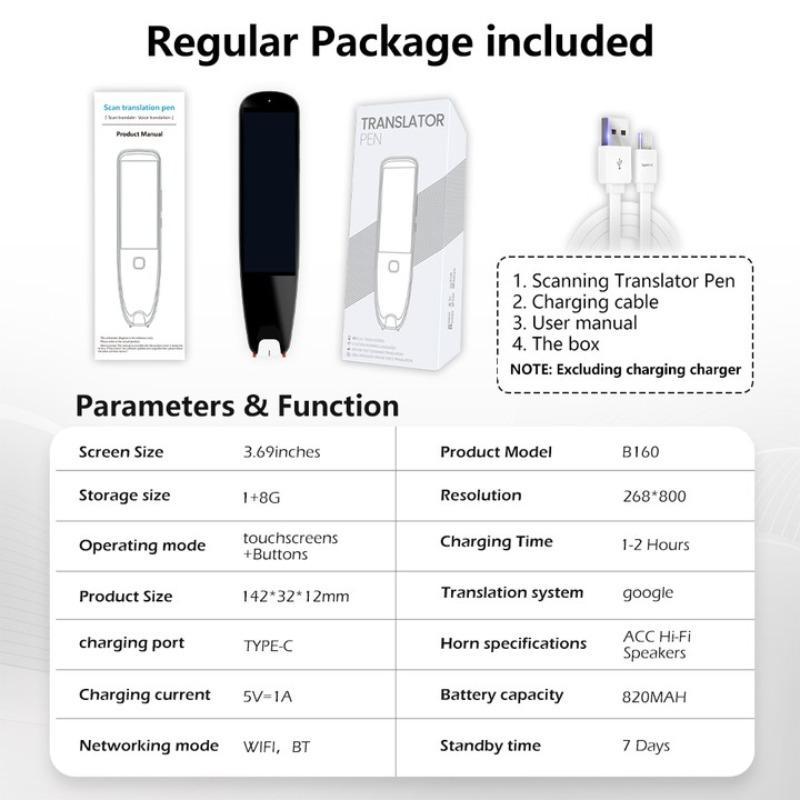 DR.PEN 3.69 Inch HD Display Translation Pen, WiFi Bluetooth-compatible Fast Translation Pen, Suitable for Learning, Office, Travel