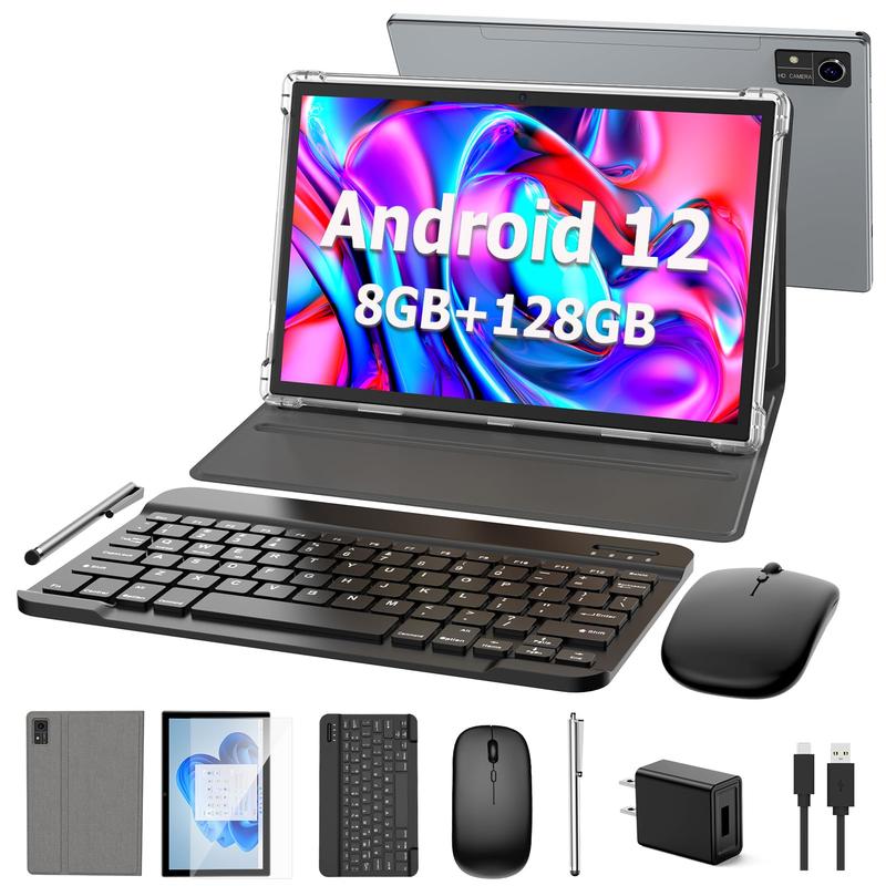 Tablet 10.1 inch, Android 12 Octa-Core 16GB+ 128GB R0M 1280*800 IPS Display 8000mAh Tablets, 5G WiFi,  Bluetooth, 8 in 1 Tablet with Keyboard, Mouse, Case, Stylus