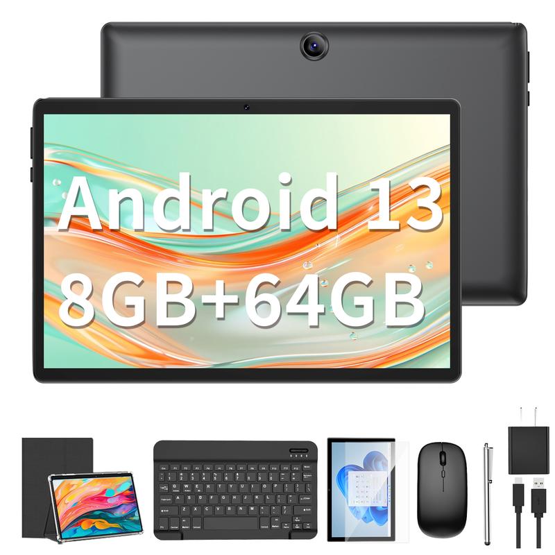 Suicoey 10.1 inch Android 13 Tablet with Keyboard, Mouse, Stylus, Case, 64GB ROM with 1TB Expandable, 6000mAh battery, GMS Certificated