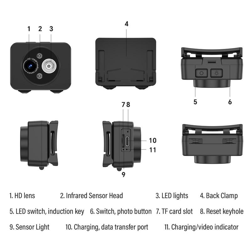 2K Head Mounted Action Camera, Outdoor Sports Camera, Wearable Sports DV with High Brightness LED Light, Video Recorder with LED Night Vision Sensor