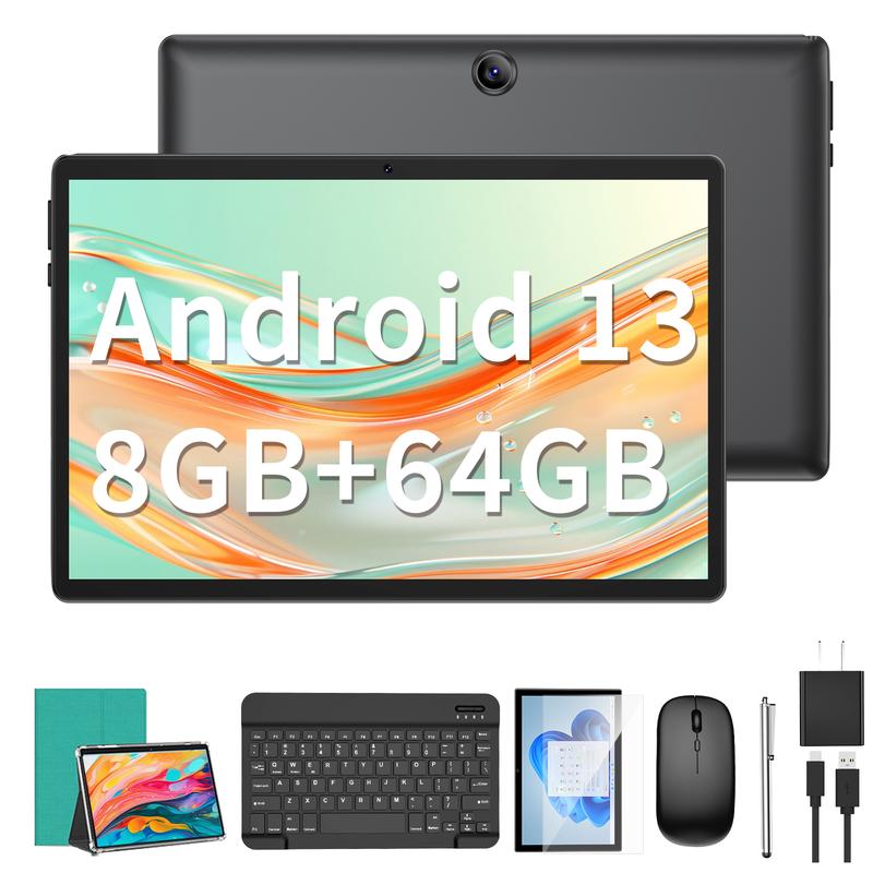 Suicoey 10.1 inch Android 13 Tablet with Keyboard, Mouse, Stylus, Case, 64GB ROM with 1TB Expandable, 6000mAh battery, GMS Certificated