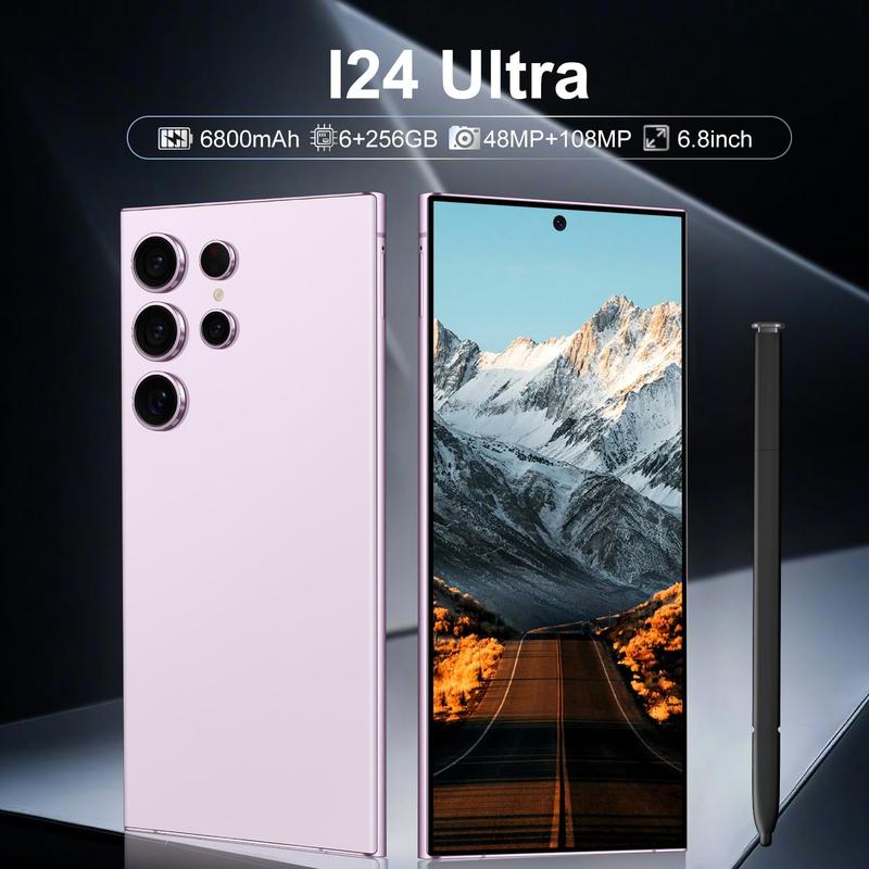 Limited Time Offer New I24 Ultra Unlocked Phone 6+256GB, Built-in Pen Phone, Smartphone Battery 6800mAh 6.82 Inch HD Screen, Android 13.0 with 128GB Memory Card Phone, Face ID 5G Fingerprint Lock GPS (Purple, 6+ 256)