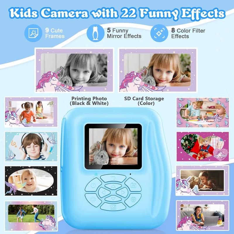 Instant Print Camera for  1080P Digital Camera, Selfie Video Phone Connected Ideal Gift Boys Girls 3-12 with 32G TF Card, Toys Gifts for Girls Boys Christmas Birthday Holiday (Blue)