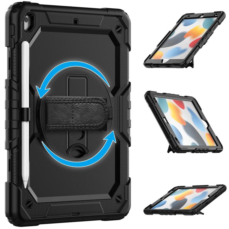 Tablet Case, 1 Count Shockproof Tablet Case with Screen Protector & Hand Strap & Shoulder Strap, Rotating Stand Tablet Cover for iPad 9th  8th  7th Generation