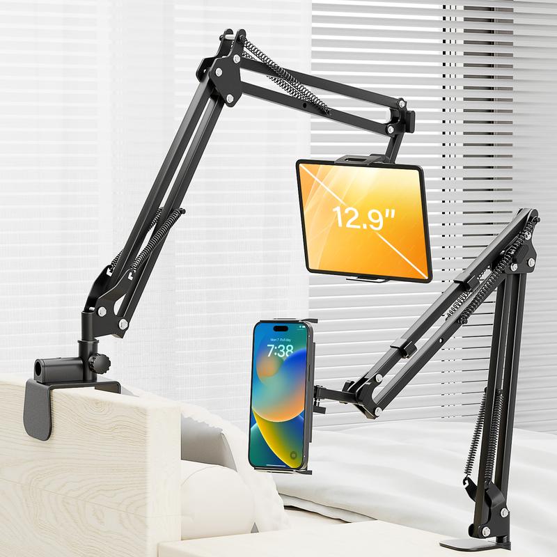 Bed Tablet Holder, Lazy Stand,Bracket,Stable Adjustable 360 Degree Rotation Foldable tablet Arm for Bed with 4 Cord Clips, Lazy Bracket for iPad iPhone Kindle M-Switch, or Other 4.5-12.9