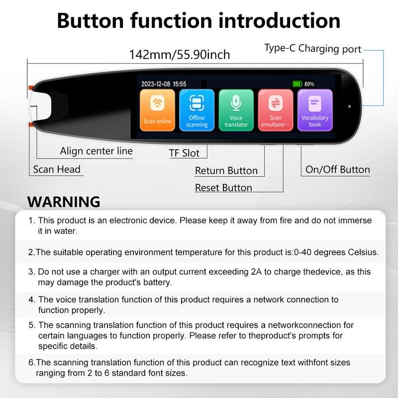 DR.PEN 3.69 Inch HD Display Translation Pen, WiFi Bluetooth-compatible Fast Translation Pen, Suitable for Learning, Office, Travel