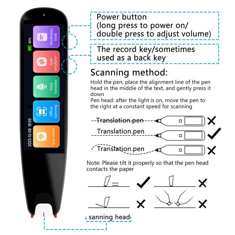 DR.PEN 3.69 Inch HD Display Translation Pen, WiFi Bluetooth-compatible Fast Translation Pen, Suitable for Learning, Office, Travel