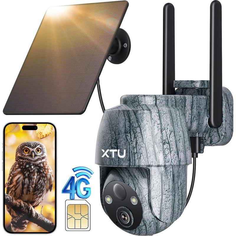 4G LTE Cellular Solar-Powered Trail Camera, 2K Live Streaming Playback, IR & Color Night Vision Motion, IP66 Waterproof, 360° Full View (ZY-G9)