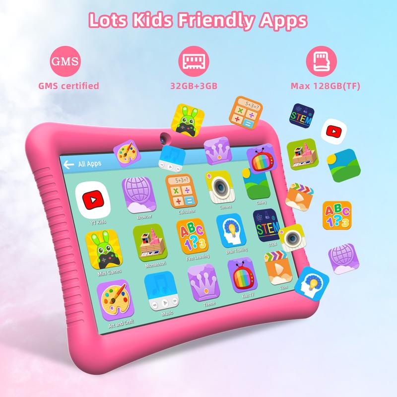 Kids Tablet 10.1 Inch Andriod 13 Toddler Tablet for Kids 3-12 Tablets with Octa-Core,10+64GB,HD Screen,6000mAh,WiFi2.4G,Bluetoot5.0,Kid-Proof Case,Google Play Store(Pink)  Parental  12 Eye Care Educational Android Tablet with Parental Lock