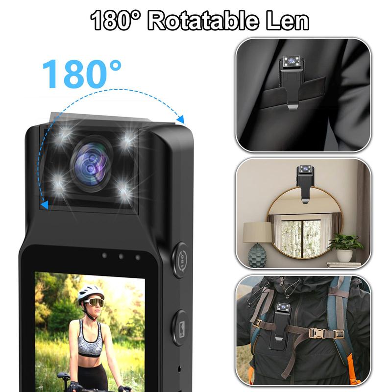 4K Portable Sports Vlogging Camera, Wearable Action Recording Camera with 1.3'' LCD Display & 180 Degree Rotation Lens, Wireless WiFi Hotspot Body Cam for Outdoor Sport