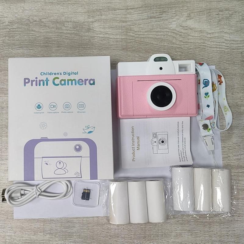 Instant Camera, Rechargeable Digital Camera with 3 Thermal Printing Paper & 3 Self-adhesive Printing Paper & 32G Storage Card, Selfie Toy Camera for Girls & Boys