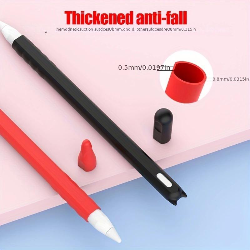 Silicone Capacitive Pen Case with 2 Pen Cap, Cute Cat Ear Design Soft Protective Cover, Tablet Accessories for Apple Pencil 2