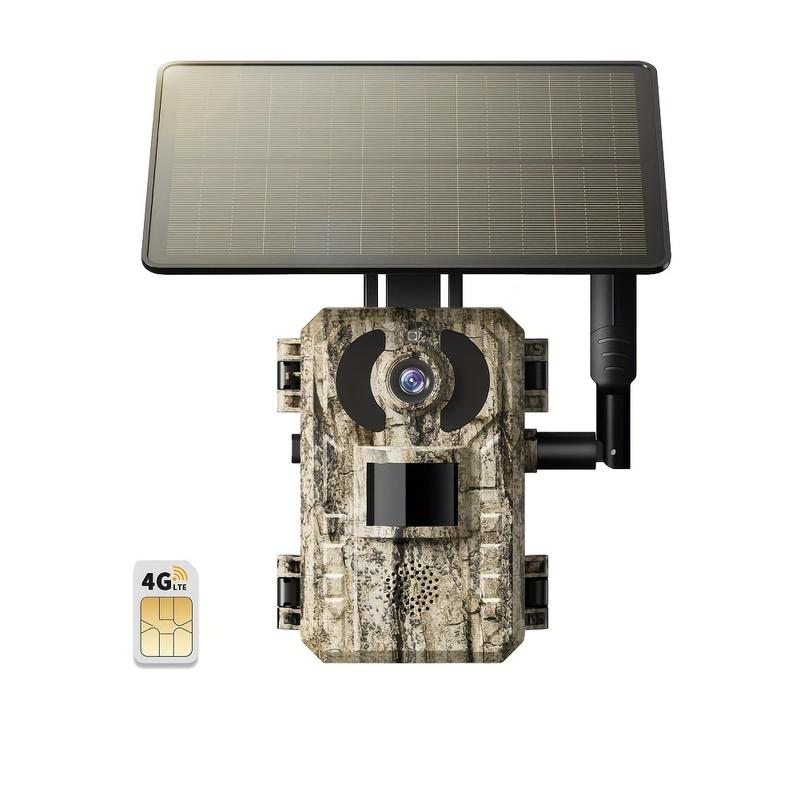 Solar Powered Hunting Trail Camera, Ultra HD Night Vision, Built-in SIM Phone Card and Remote, Supports SD Card (up to 128GB), Christmas Gift Idea