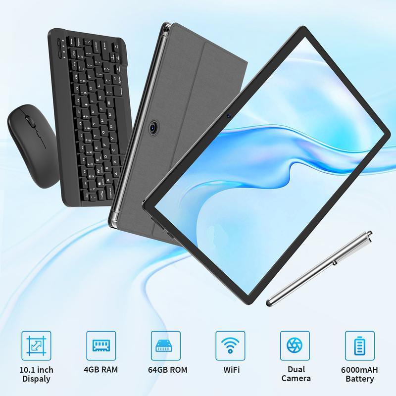 Suicoey 10.1 inch Android 13 Tablet with Keyboard, Mouse, Stylus, Case, 64GB ROM with 1TB Expandable, 6000mAh battery, GMS Certificated