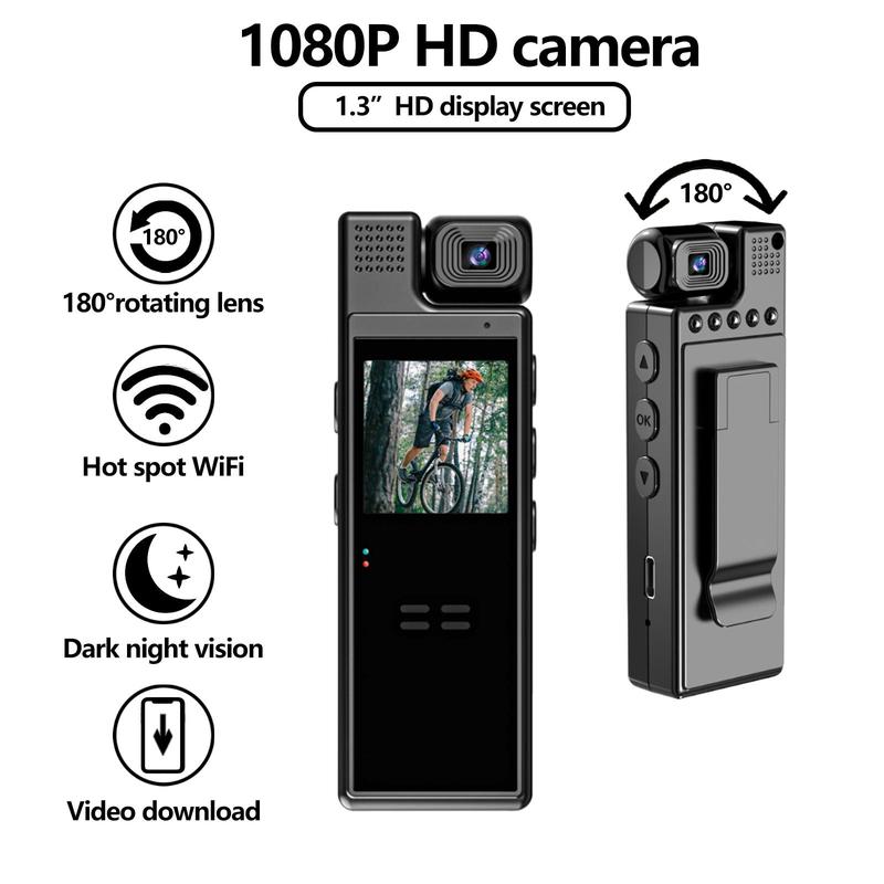 4K Wearable Body Camera, 1 Count USB Rechargeable Vlog Body Camera, Portable Action Camera with Motion-Detection & IR Lights Night-Vision, Video Recorder with 180° Rotatable Lens & 1.3'' LCD Screen