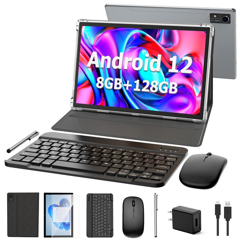 Tablet 10.1 inch, Android 12 Octa-Core 16GB+ 128GB R0M 1280*800 IPS Display 8000mAh Tablets, 5G WiFi,  Bluetooth, 8 in 1 Tablet with Keyboard, Mouse, Case, Stylus