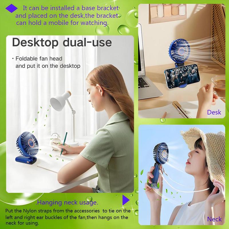 Portable Fan with Base, 1 Count USB Rechargeable Fan with Digital Display, Foldable Fan for Home Office Outdoor Travel