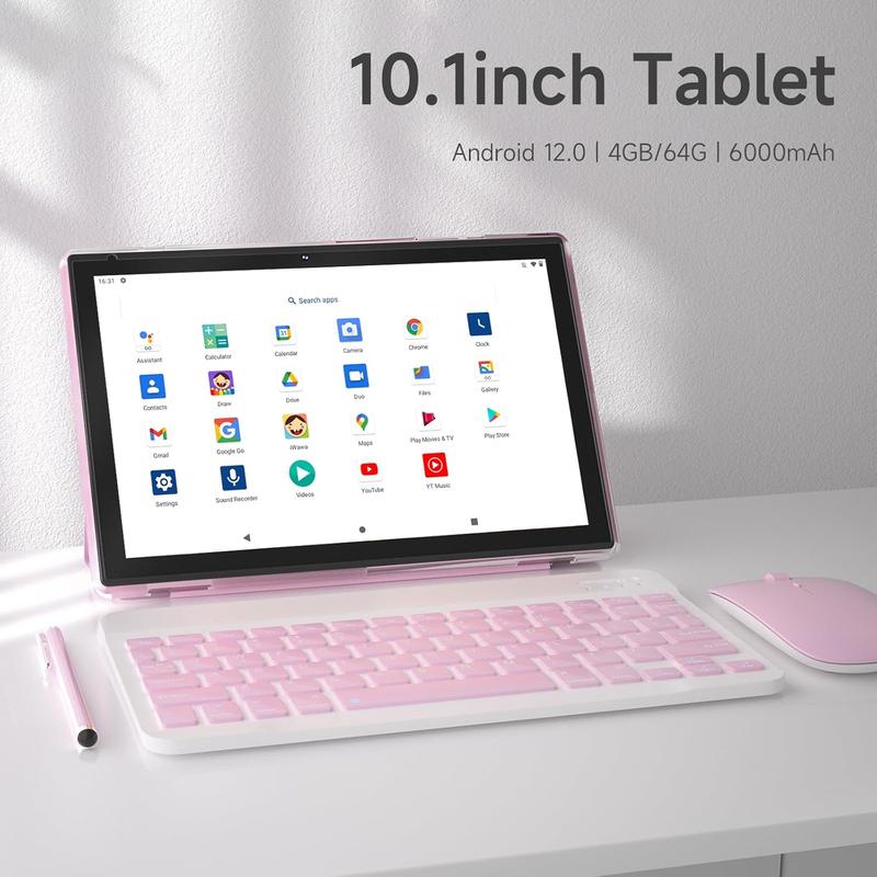 10 inch Android 12 Tablet with Keyboard, 2 in 1 Tablets Set Include Case Mouse Stylus Film, 4GB RAM+64GB ROM, Quad Core 10.1'' Tab, 6000mAh Battery, 8MP Dual Camera,  GMS Certification Tableta Card  Card  Card  Card Card Expandable Card Expandable