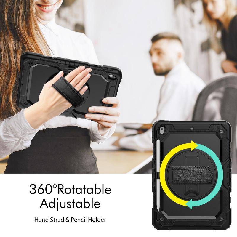 Tablet Case, 1 Count Shockproof Tablet Case with Screen Protector & Hand Strap & Shoulder Strap, Rotating Stand Tablet Cover for iPad 9th  8th  7th Generation