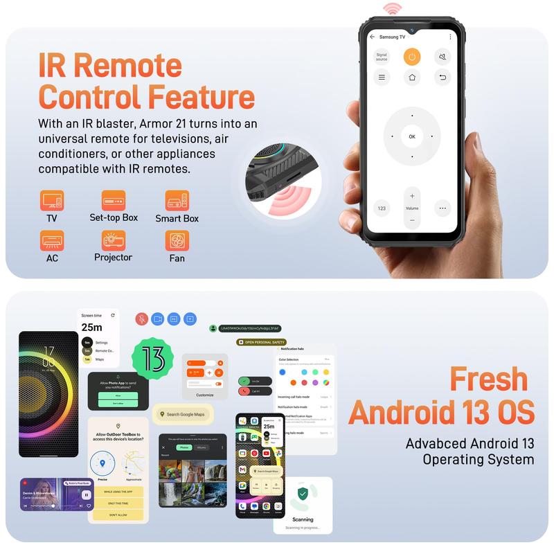 Ulefone Armor 21 Rugged Waterproof Smart Phone, Infinite Halo 122dB Speaker, MTk Helio G99 16GB+256GB, 64MP+24MP Night Vision Camera+Underwater Camera, 6.58