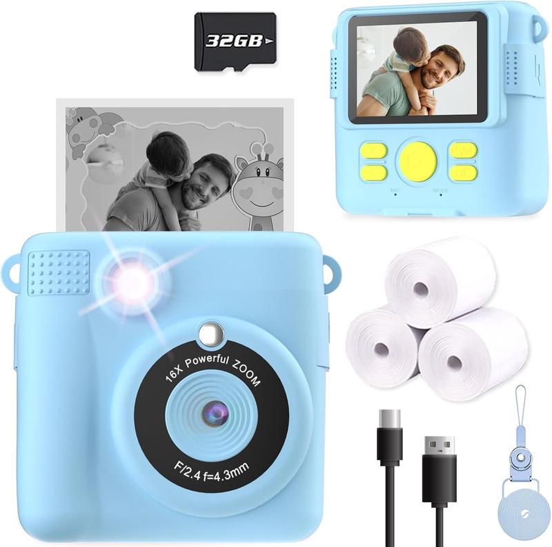 Camera Instant Print, Christmas Birthday Gifts for  Age 3-12, Selfie Digital Camera with 1080P Videos,Toddler Portable Travel Camera Toy for 4 5 6 7 8 9 Year Old Boys