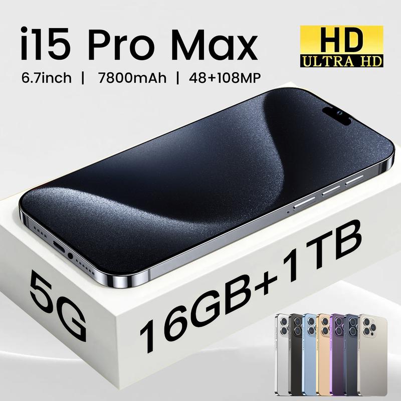 new unlock I15 Pro Max Super Phone 6.7 HD Screen Smartphone Original 16GB+1T 5G Dual SIM Celulares Android Unlocked 108MP 7800mAh Big Battery Perfect as a Gift!