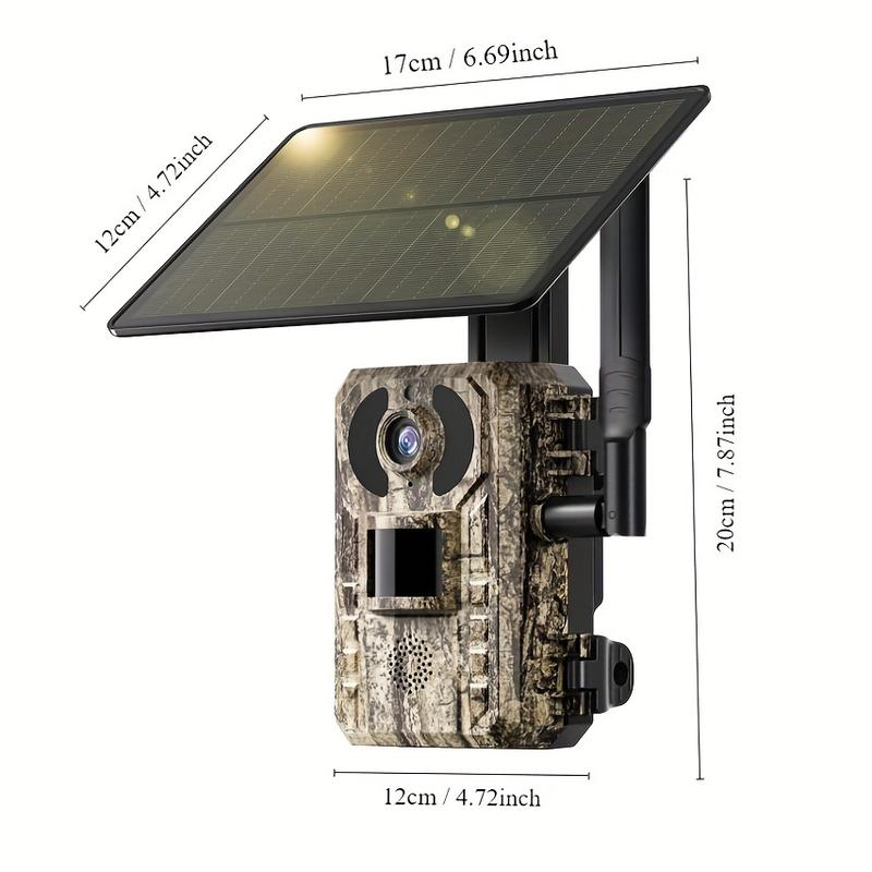 Solar Powered Hunting Trail Camera, Ultra HD Night Vision, Built-in SIM Phone Card and Remote, Supports SD Card (up to 128GB), Christmas Gift Idea