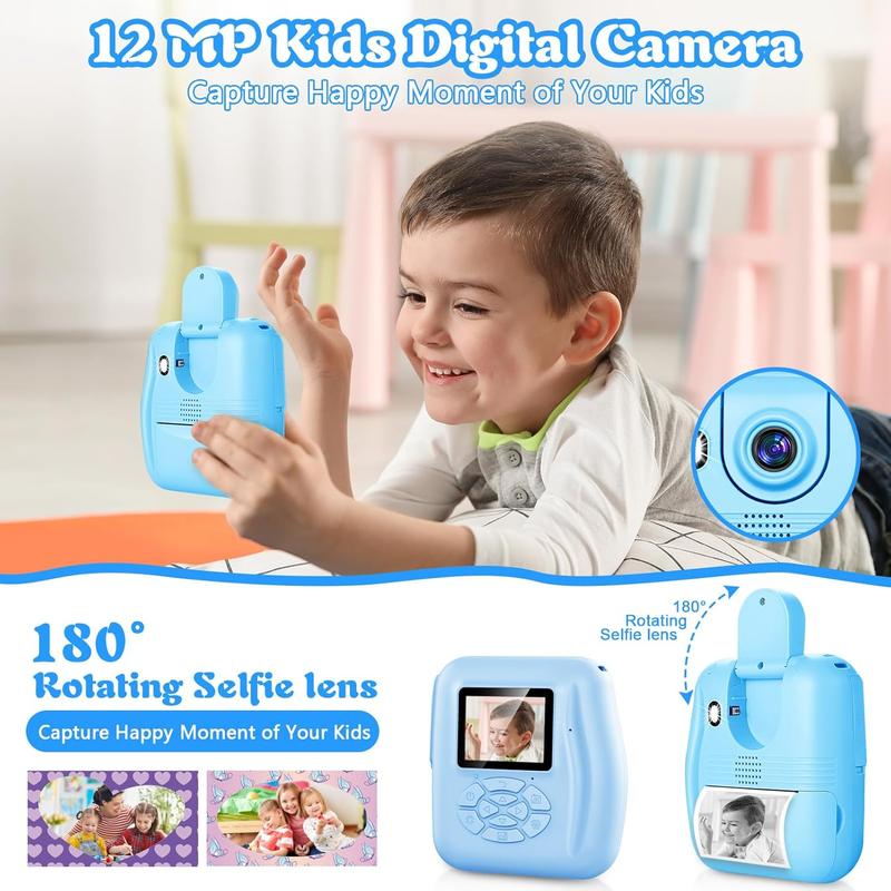 Instant Print Camera for  1080P Digital Camera, Selfie Video Phone Connected Ideal Gift Boys Girls 3-12 with 32G TF Card, Toys Gifts for Girls Boys Christmas Birthday Holiday (Blue)