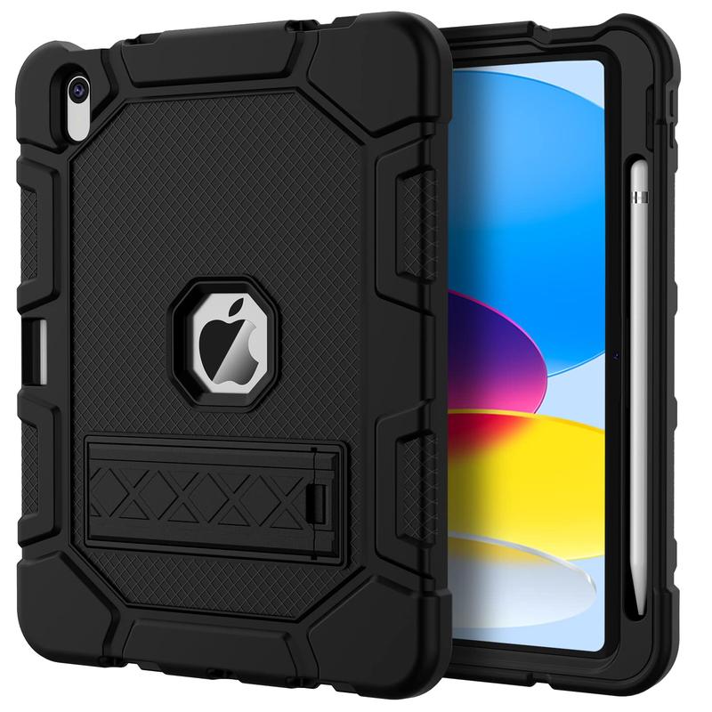 Case for iPad 10th Generation 10.9 Inch 2022, [Built-in Pencil Holder] Heavy Duty Shockproof Rugged Protective Case for iPad 10.9 Inch 2022 Release, Black